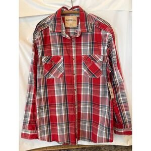 Ruff Hewn Mens‎ L Button Front Long  Sleeve Shirt Plaid 100% Cotton